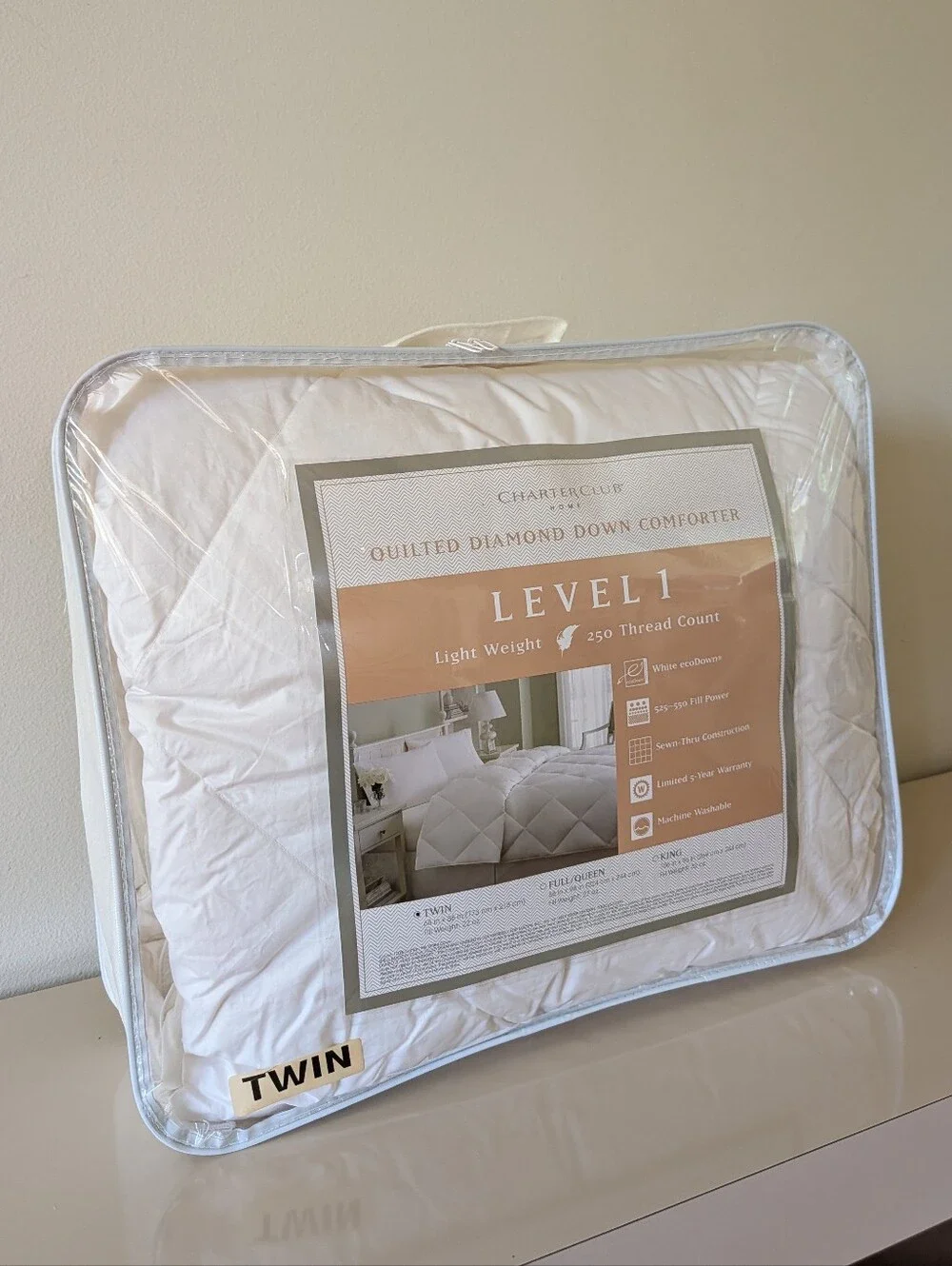 CHARTER CLUB HOME white diamond down comforter TWIN